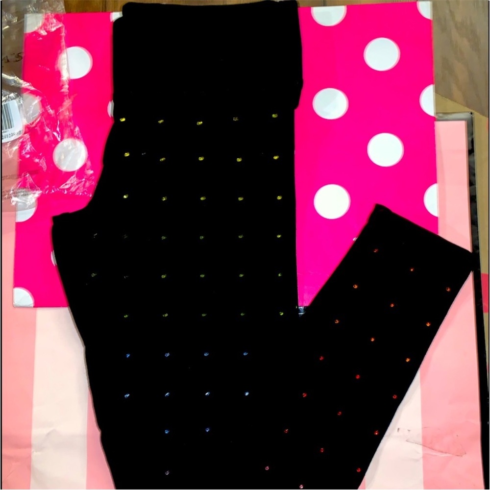 Victoria's Secret PINK rainbow rhinestone bling yoga leggings NWT small ❤️💚💙🩷